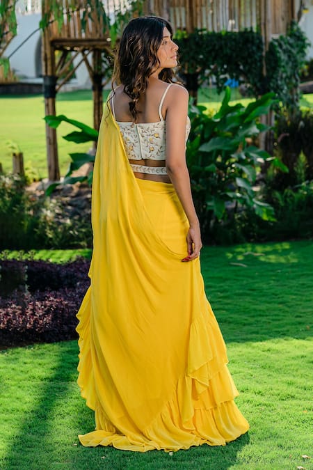 Shop Redpine Designs Yellow Viscose, Georgette, Silk Sequins, Zari, Hand Saree And Blouse Set at Aza Fashions Shop_Redpine Designs_Yellow Viscose, Georgette, Silk Sequins, Zari, Hand Saree And Blouse Set _at_Aza_Fashions