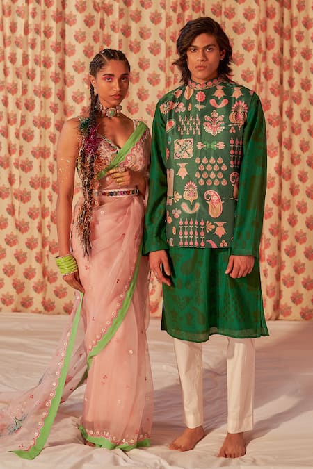 Siddhartha Bansal Silk Organza Embroidered Saree With Blouse 