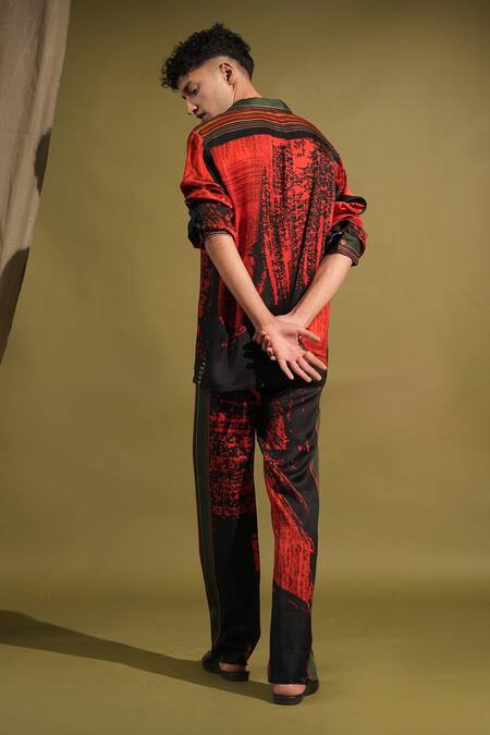Shop_Nikita Mhaisalkar_Black Cotton , Cotton, Abstract And Brush Stroke Print Shirt With Pant _at_Aza_Fashions