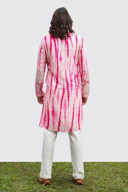 Shop Kaka Calcutta Pink Bamboo, Cotton, Silk Mirrors Tie Dye And Work Kurta Set at Aza Fashions Shop_Kaka Calcutta_Pink Bamboo, Cotton, Silk Mirrors Tie Dye And Work Kurta Set _at_Aza_Fashions