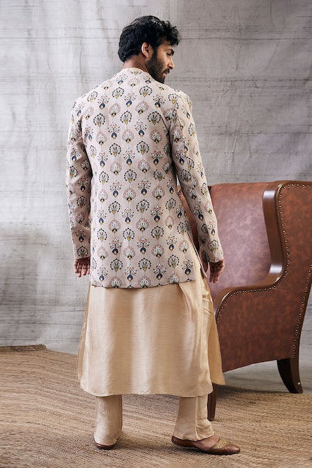 Soup By Sougat Paul Sarouk Peacock Feather Motif Print Jacket & Kurta Set