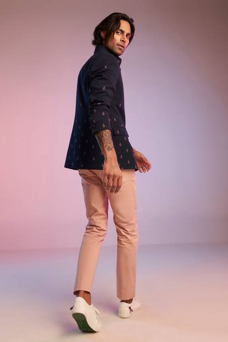 Shop S&N By Shantnu Nikhil Blue Lycra And Viscose, Nylon Thread Embroidered Bandhgala at Aza Fashions Shop_S&N By Shantnu Nikhil_Blue Lycra And Viscose, Nylon Thread Embroidered Bandhgala_at_Aza_Fashions