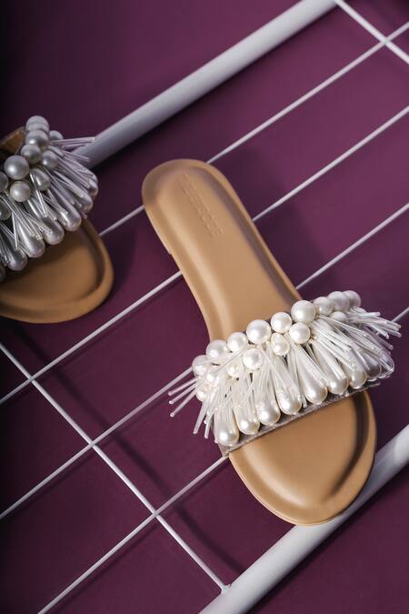 Shop The Episode White Stones And Pipes Dainty Steps Embellished Flats at Aza Fashions Shop_The Episode_White Stones And Pipes Dainty Steps Embellished Flats _at_Aza_Fashions