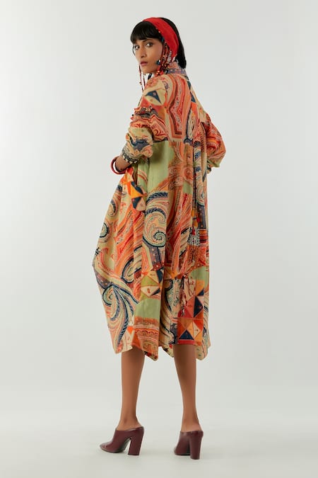Shop Aseem Kapoor Multi Color Muslin Hina Printed Trench Coat at Aza Fashions Shop_Aseem Kapoor_Multi Color Muslin Hina Printed Trench Coat_at_Aza_Fashions