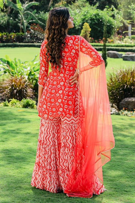 Redpine Designs Floral Print Kurta & Sharara Set 