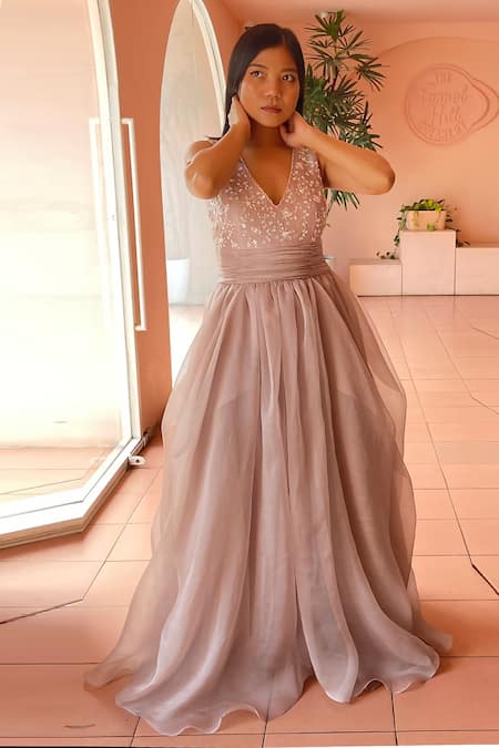 PIRI INDIA Hand Embroidered Cowl Gown 