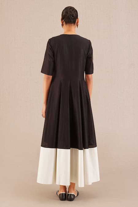 Shop_Ampm_Black Chanderi 70 Gm V Neck Alizeh Dress _at_Aza_Fashions