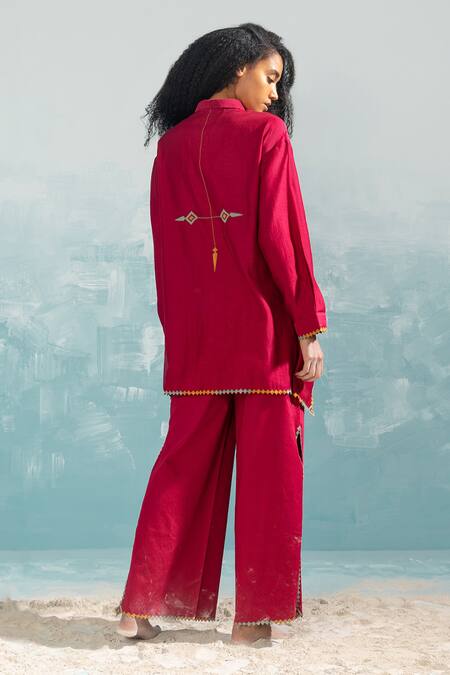 Shop Ikai By Ragini Ahuja Pink Cotton Cut Work, Applique Nile Cut-work Detailed Pant at Aza Fashions Shop_Ikai By Ragini Ahuja_Pink Cotton Cut Work, Applique Nile Cut-work Detailed Pant_at_Aza_Fashions