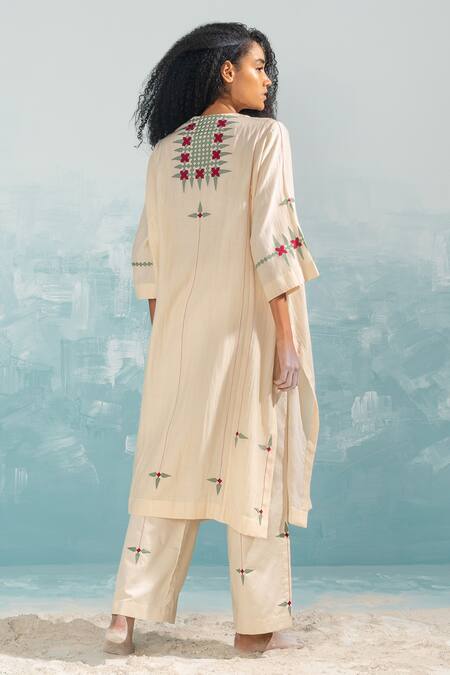 Shop Ikai By Ragini Ahuja Beige Cotton Applique, Cut Work Nile Cut-work And Pant at Aza Fashions Shop_Ikai By Ragini Ahuja_Beige Cotton Applique, Cut Work Nile Cut-work And Pant_at_Aza_Fashions