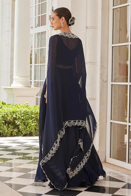 Charu And Vasundhara Suha Bead Embellished Cape Skirt Set 