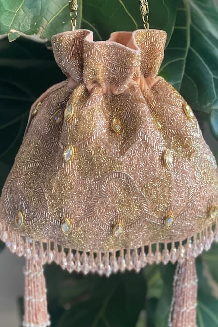 Shop Bhavna Kumar Gold Embroidered Potli Bag at Aza Fashions Shop_Bhavna Kumar_Gold Embroidered Potli Bag _at_Aza_Fashions