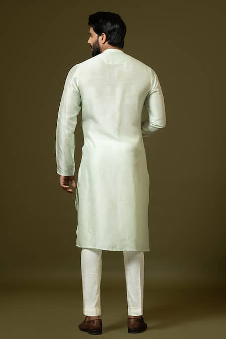 Shop_PAARSH_Green Bamboo, Maheshwari Asymmetric Multi Panel Kurta Set _at_Aza_Fashions