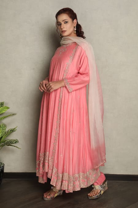 Falguni.Foram Chanderi Silk Kalidar Kurta Set 