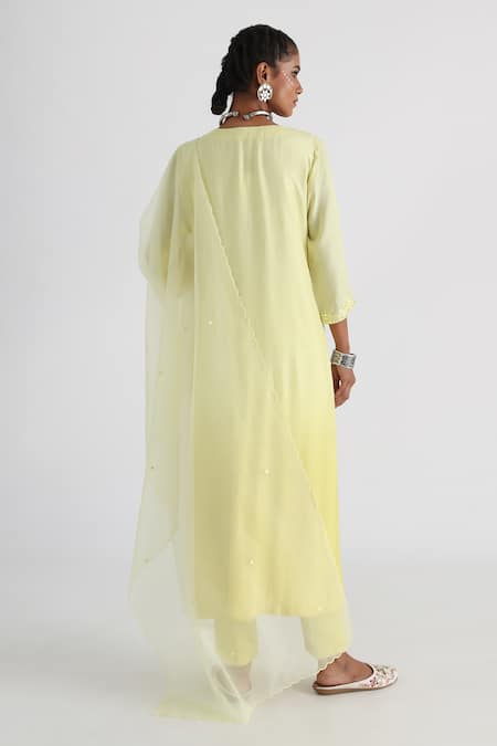 Shop Smriti By Anju Agarwal Yellow Bamboo, Silk, Organza Mirrors Round Neck Embroidered Kurta Set at Aza Fashions Shop_Smriti By Anju Agarwal_Yellow Bamboo, Silk, Organza Mirrors Round Neck Embroidered Kurta Set _at_Aza_Fashions