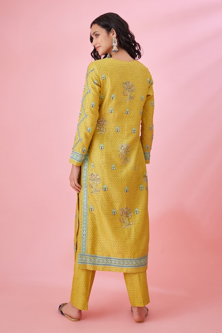 Shyam Narayan Prasad Chanderi Silk Block Printed Kurta Set 