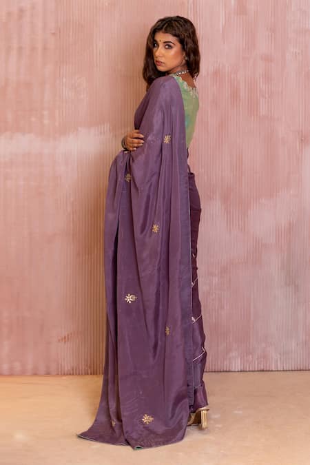 Shop The Home Affair Purple Chiffon, , Satin Two-tone Gota Patti Saree With Blouse at Aza Fashions Shop_The Home Affair_Purple Chiffon, , Satin Two-tone Gota Patti Saree With Blouse _at_Aza_Fashions