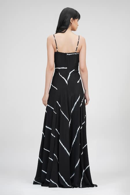 Shop Shruti S Black Viscose, Crepe Sweetheart Neck Tie Dye Strappy Maxi Dress at Aza Fashions Shop_Shruti S_Black Viscose, Crepe Sweetheart Neck Tie Dye Strappy Maxi Dress _at_Aza_Fashions