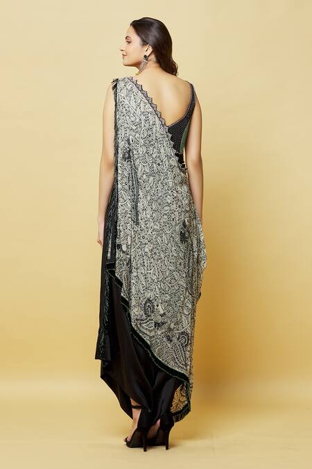 Shop Nupur Kanoi Off White Georgette, Crepe, Floral Print Pre-draped Palla Saree With Blouse at Aza Fashions Shop_Nupur Kanoi_Off White Georgette, Crepe, Floral Print Pre-draped Palla Saree With Blouse_at_Aza_Fashions