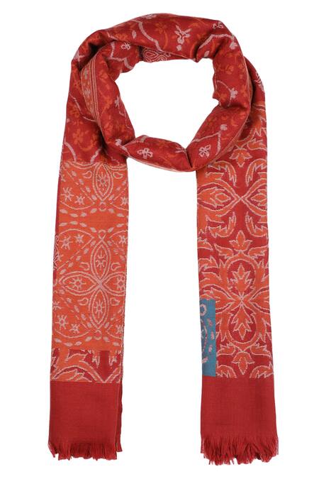 Shop Shingora Red Printed Flower Stole at Aza Fashions Shop_Shingora_Red Printed Flower Stole _at_Aza_Fashions
