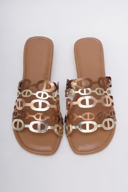 Shop_Sole House_Gold Metallic Cutout Strappy Flats _at_Aza_Fashions