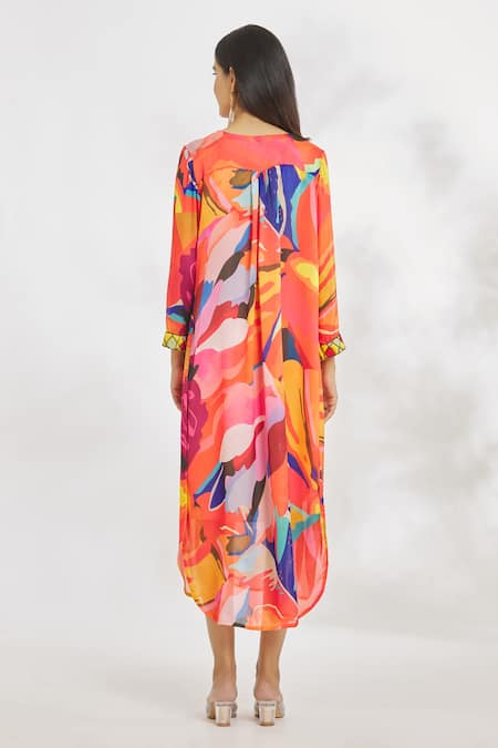 Paksh Geometric Print & Embroidered Midi Dress 