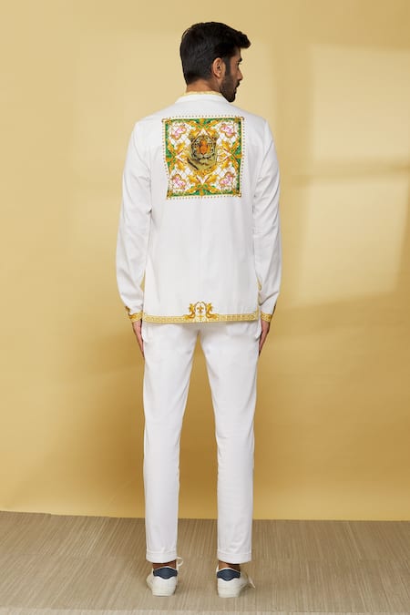 Shop MR. Ajay Kumar White Cotton Embroidery Floral And Animal Pattern Shirt at Aza Fashions Shop_MR. Ajay Kumar_White Cotton Embroidery Floral And Animal Pattern Shirt _at_Aza_Fashions