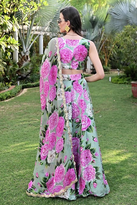 Sanam Giselle Silk Bloom Flower Print Lehenga Set 