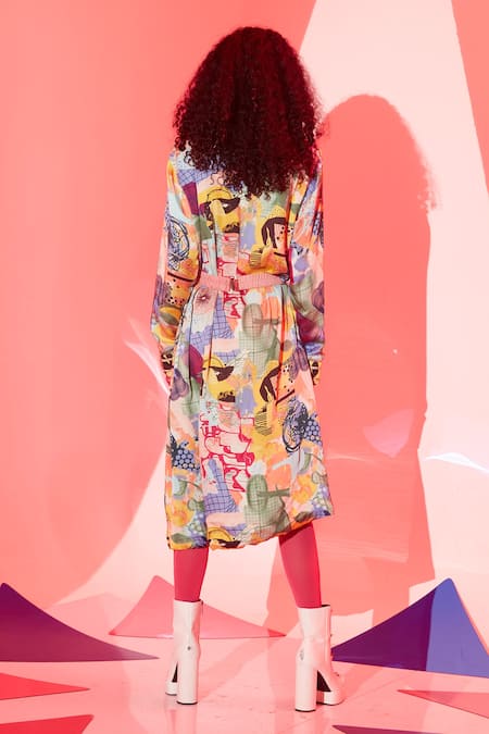 Shop Esha L Amin Multi Color Viscose, Crepe Collared Stella Blazer Dress at Aza Fashions Shop_Esha L Amin_Multi Color Viscose, Crepe Collared Stella Blazer Dress _at_Aza_Fashions