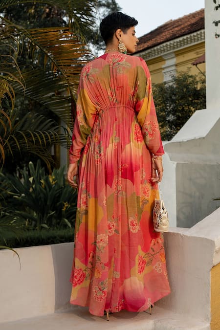 Paulmi And Harsh Hint Of Blush Printed Kaftan 
