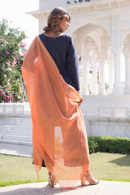 Shop The Home Affair Blue Cotton, Silk Gota Patti Round Neck Scalloped Hem Short Kurta Palazzo Set at Aza Fashions Shop_The Home Affair_Blue Cotton, Silk Gota Patti Round Neck Scalloped Hem Short Kurta Palazzo Set _at_Aza_Fashions