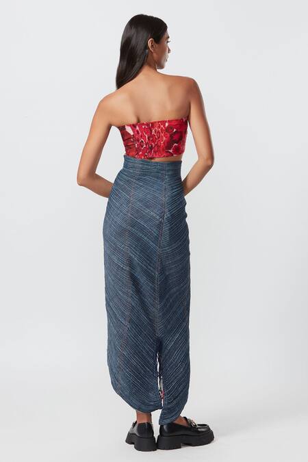 Shop Saaksha & Kinni Blue Denim Skirt at Aza Fashions Shop_Saaksha & Kinni_Blue Denim Skirt_at_Aza_Fashions