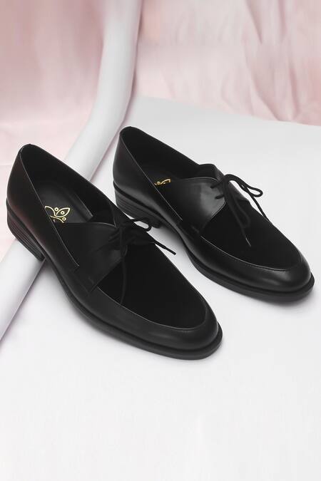 Shop_SCHON ZAPATO_Black Vegan Leather Suede And Lace Up Shoes _at_Aza_Fashions