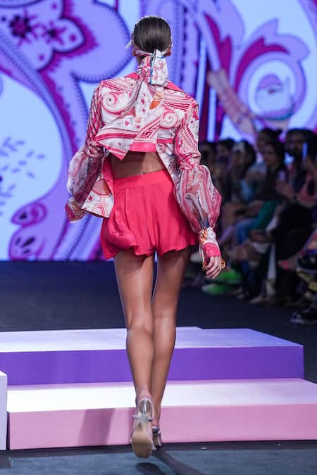 Shop Limerick By Abirr N' Nanki Multi Color Crepe, Organza Collared Via Printed Short Jacket at Aza Fashions Shop_Limerick By Abirr N' Nanki_Multi Color Crepe, Organza Collared Via Printed Short Jacket _at_Aza_Fashions