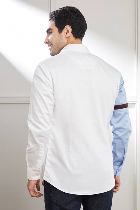 Shop_Seven_White Cotton Satin Color Block Abstract Pattern Shirt _at_Aza_Fashions