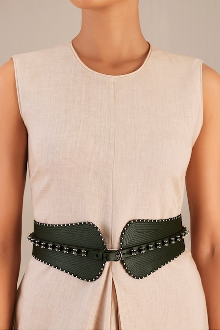 Buy Green Embellished Laser Cut Leather Corset Belt by AMPM Online at Aza  Fashions.