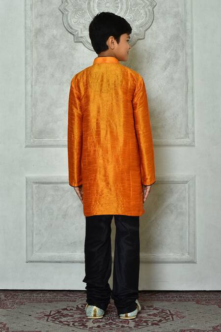 Shop_Petite Pomme_Yellow Silk Half Button Placket Solid Kurta _at_Aza_Fashions