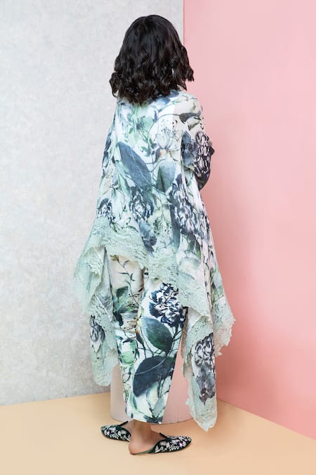 Rhe-Ana Printed Overlay Cape & Straight Pant Set 