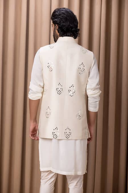 Ankit V Kapoor Hand Embroidered Cream Nehru Jacket 