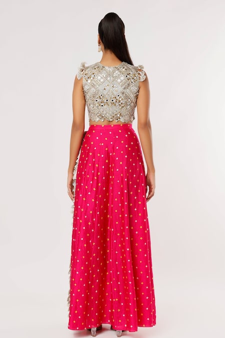 Shop Payal Singhal Green Silk, Georgette Tassels, Embroidery, Sequins Round Choli And Dhoti Pant Set at Aza Fashions Shop_Payal Singhal_Green Silk, Georgette Tassels, Embroidery, Sequins Round Choli And Dhoti Pant Set _at_Aza_Fashions