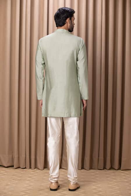 Shop Ankit V Kapoor Green Cotton, Silk Embroidery Javed Kurta Set at Aza Fashions Shop_Ankit V Kapoor_Green Cotton, Silk Embroidery Javed Kurta Set _at_Aza_Fashions