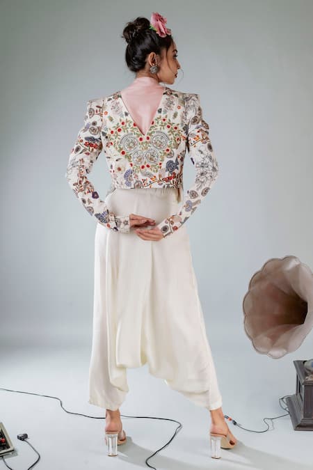 Pds By Sneha Floral Embroidered Waistcoat & Drop Crotch Pant Set 