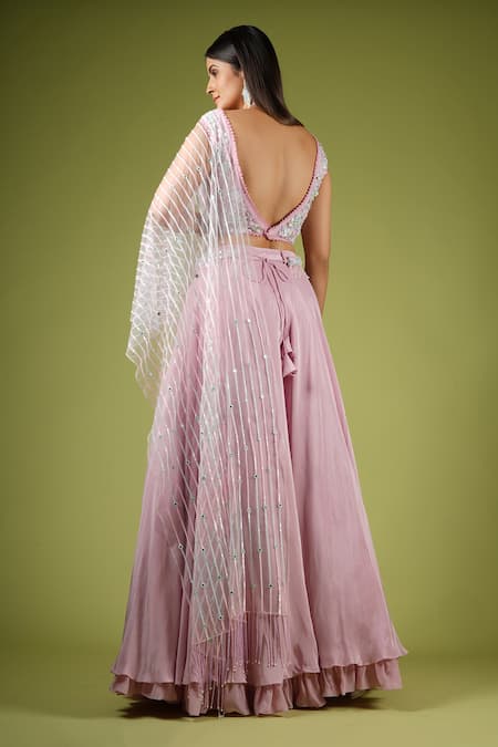 Vana Ethnics Mirror Embroidered Draped Lehenga Saree With Blouse 