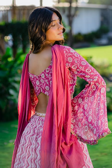 Shop_Redpine Designs_Purple Viscose, Georgette, Crepe Sequins, Embroidery Chevron Print Lehenga Set _at_Aza_Fashions