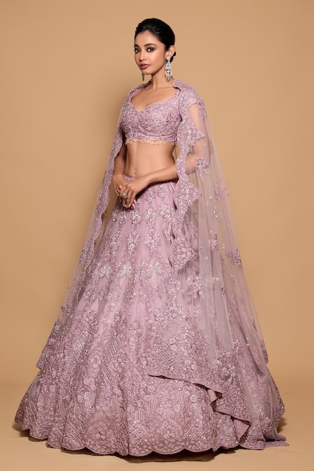Shop Pallavi Poddar Purple Organza, Tulle Sequins, Pearls, Amer Embroidered Bridal Lehenga Set at Aza Fashions Shop_Pallavi Poddar_Purple Organza, Tulle Sequins, Pearls, Amer Embroidered Bridal Lehenga Set _at_Aza_Fashions