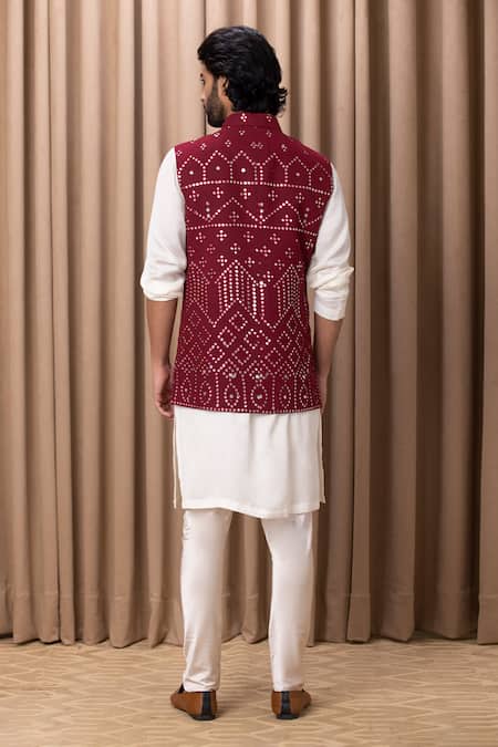 Ankit V Kapoor Geometric Mirror Embroidered Bundi Set 