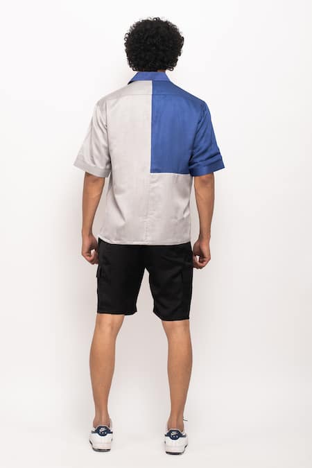 Shop Neora By Nehal Chopra Blue Placement Colour Block Shirt at Aza Fashions Shop_Neora By Nehal Chopra_Blue Placement Colour Block Shirt _at_Aza_Fashions