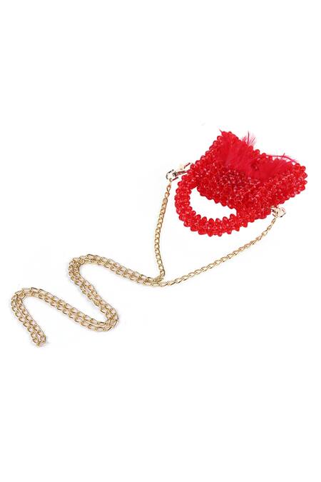 Adorn My Wish Red Crystal Bead Embellished Handbag 
