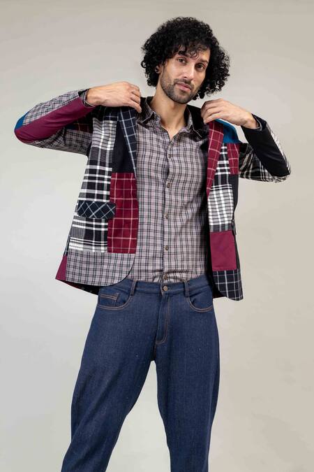 Shop Doodlage Multi Color Cotton Patchwork David Patched Blazer at Aza Fashions Shop_Doodlage_Multi Color Cotton Patchwork David Patched Blazer_at_Aza_Fashions