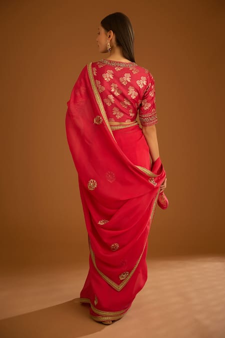 Shyam Narayan Prasad Zardozi Work Saree With Brocade Blouse 