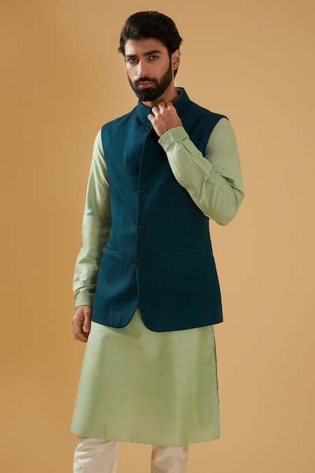 Raghavendra Rathore Blue Textured Blue Nehru Jacket 